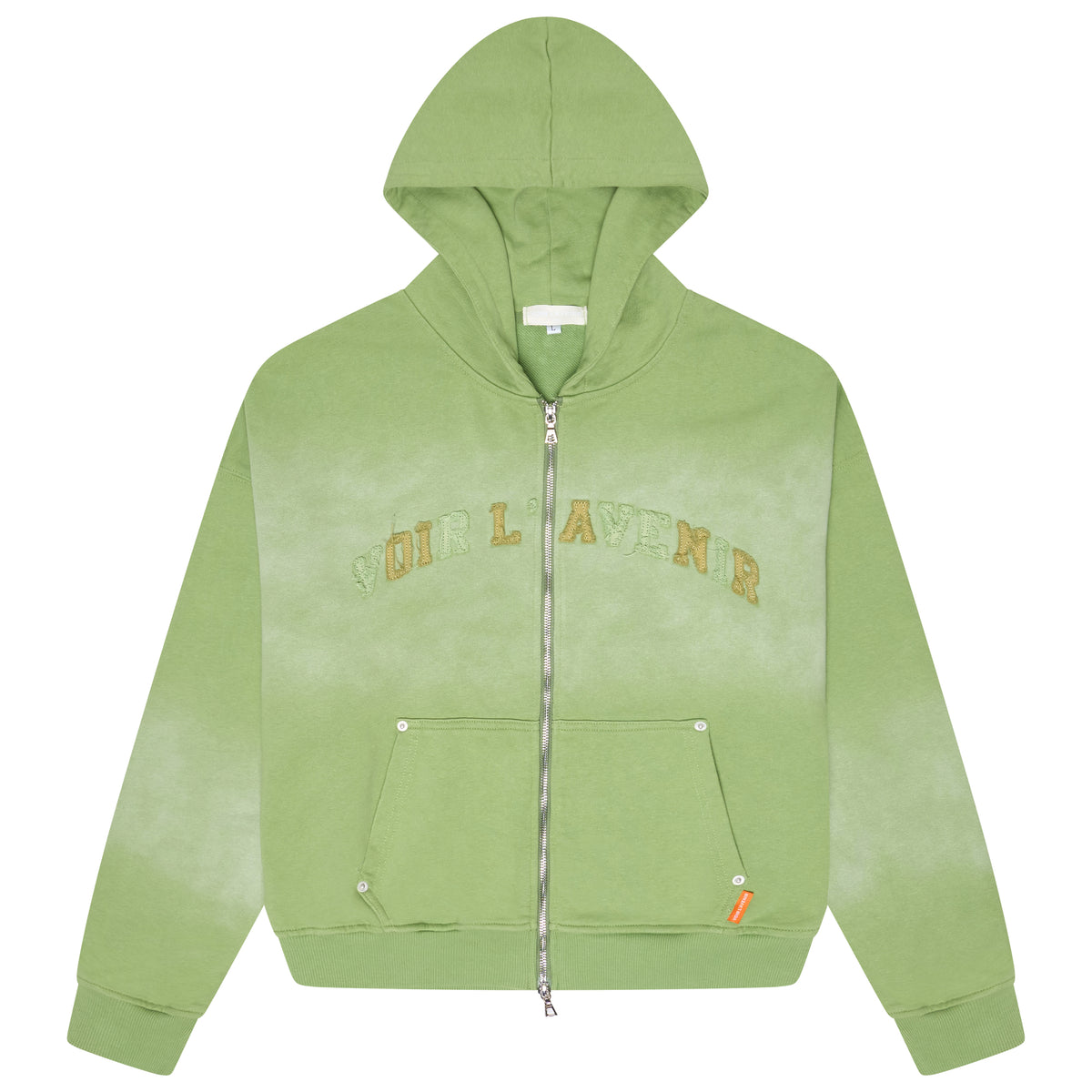 Distressed Logo Embroidered Zip Hoodie