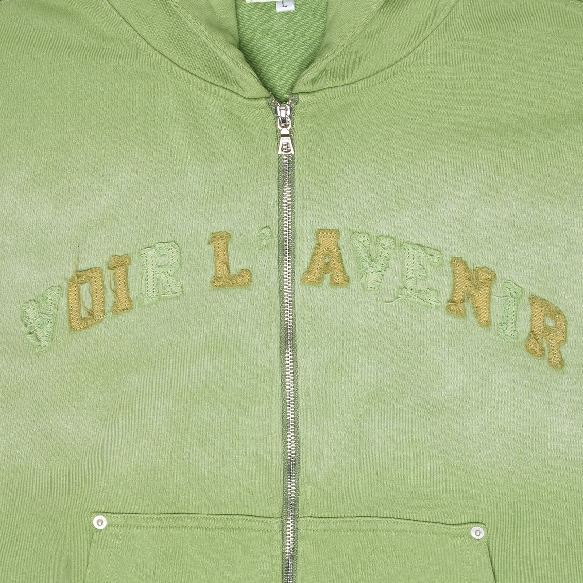Distressed Logo Embroidered Zip Hoodie