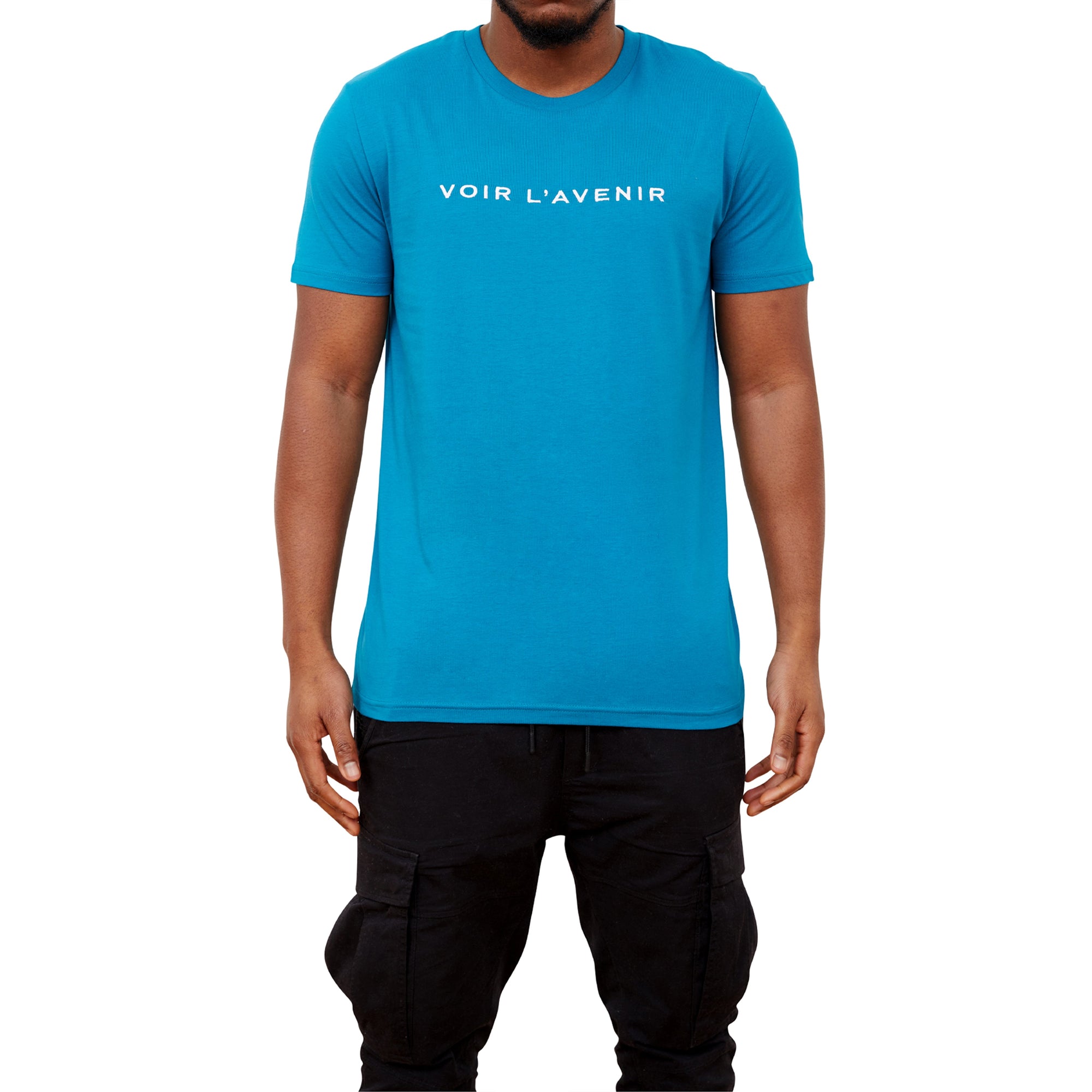 Signature Embroidered T-Shirt (Ocean Deep) - Front View on model