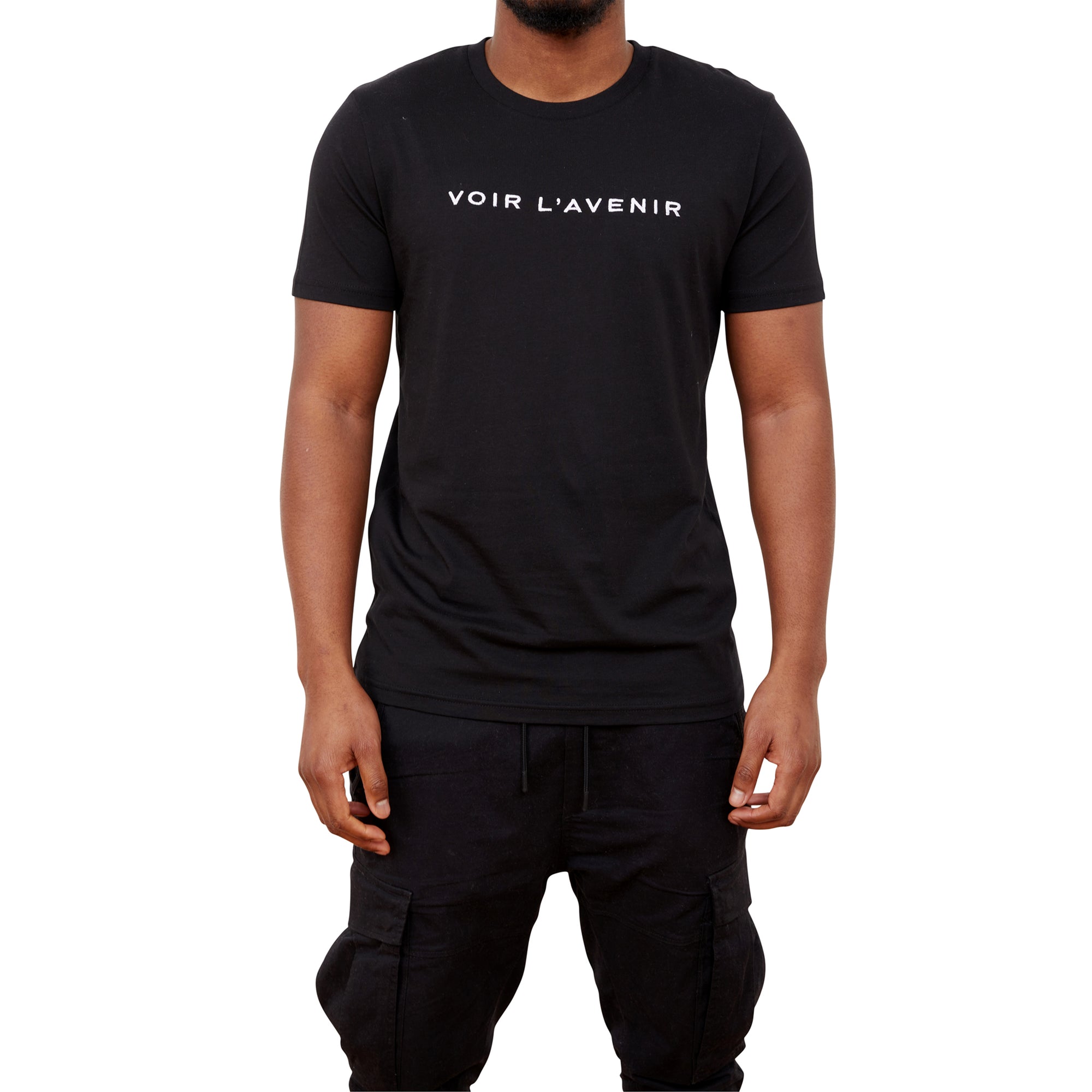 Signature Embroidered T-Shirt (Black) - Front View on model